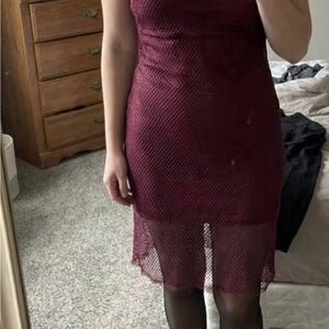 Elegant Burgundy Mesh Dress